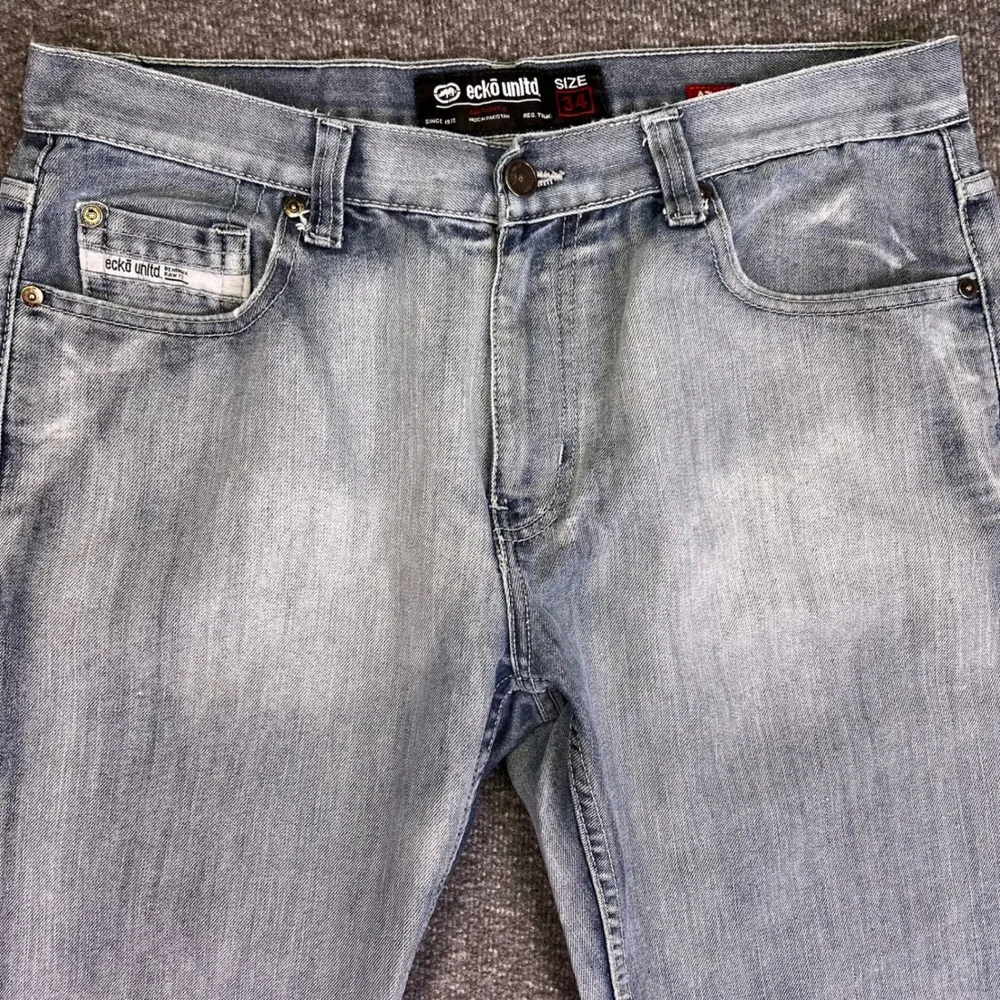 Ecko Unltd Jeans‎ Mens 34 Light Wash Athletic Streetwear Rhino Logo Hip Hop Y2K